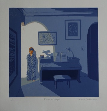 Piano at Night - Colour reduction Linocut - Ed 3 - Image size 30cmx30cm